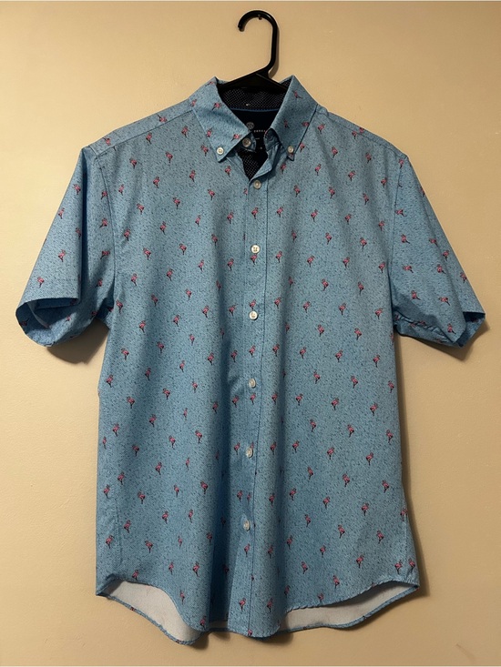 Society Of Threads Other - Men's Light Blue Short-Sleeve Button-Down Shirt with Flamingo Print, Size S